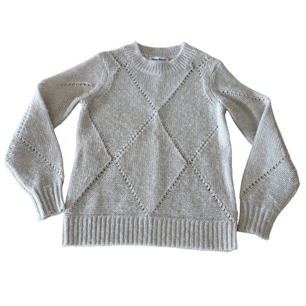Tommy Bahama Womens XXS Wool Blend Metallic Diamond Pointelle Knit Sweater Grey